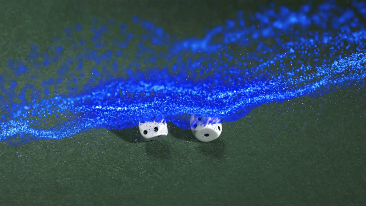 Animation of blue wave over dice on game table