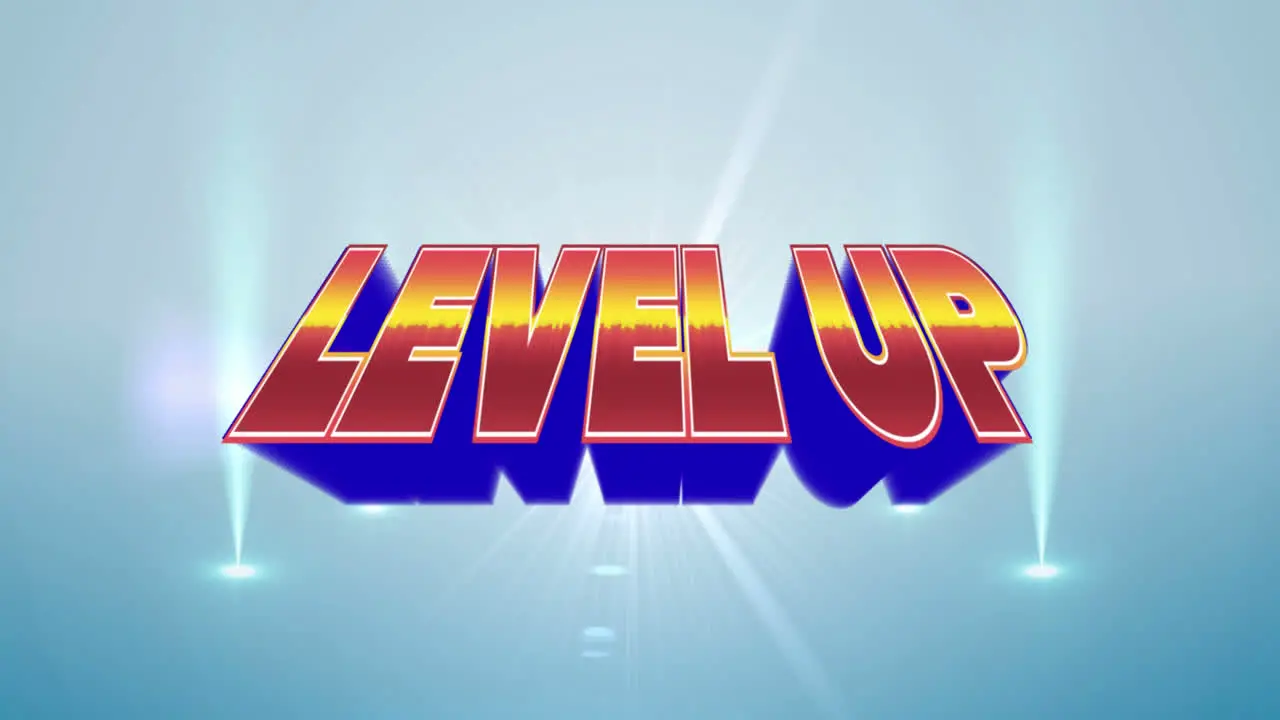 Animation of level up over grey background with lights