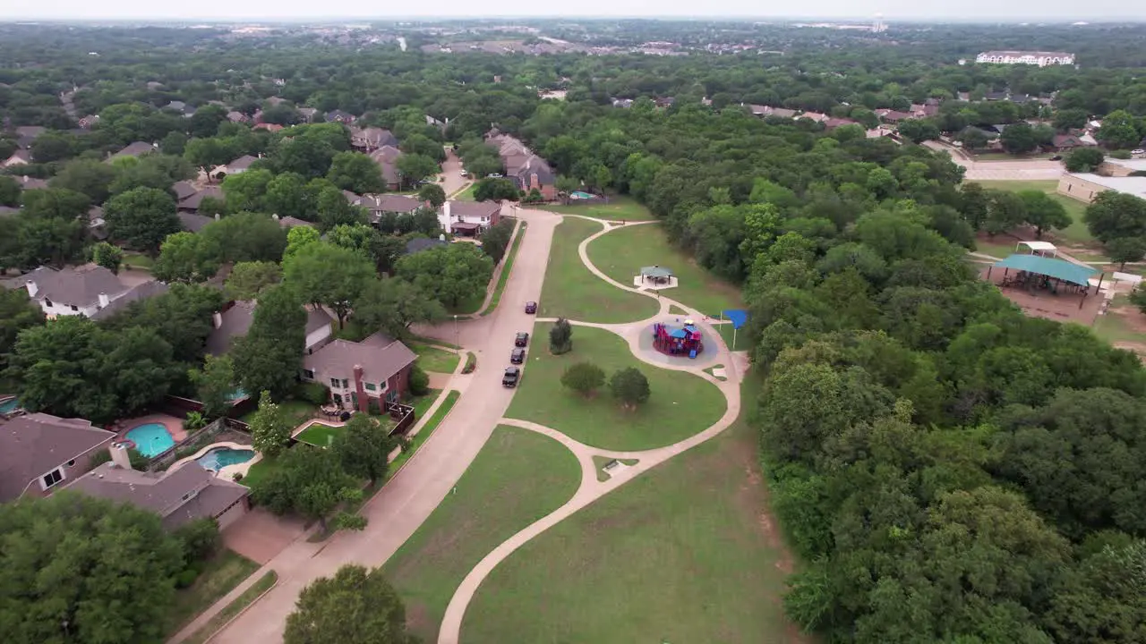 Editorial aerial footage of Glenwick Park playground in Flower Mound Texas