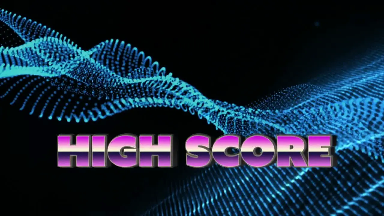 Animation of high score over blue waves on black backfround