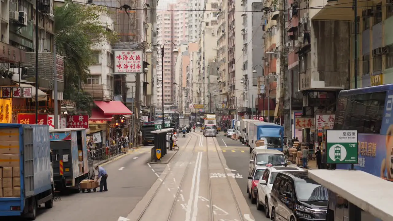 Road with Tram Stop in Hong Kong