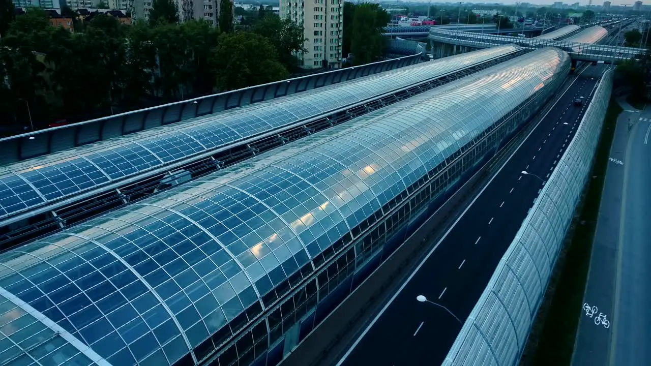 Aerial view on a modern tunnel construction over the multi-lane highway