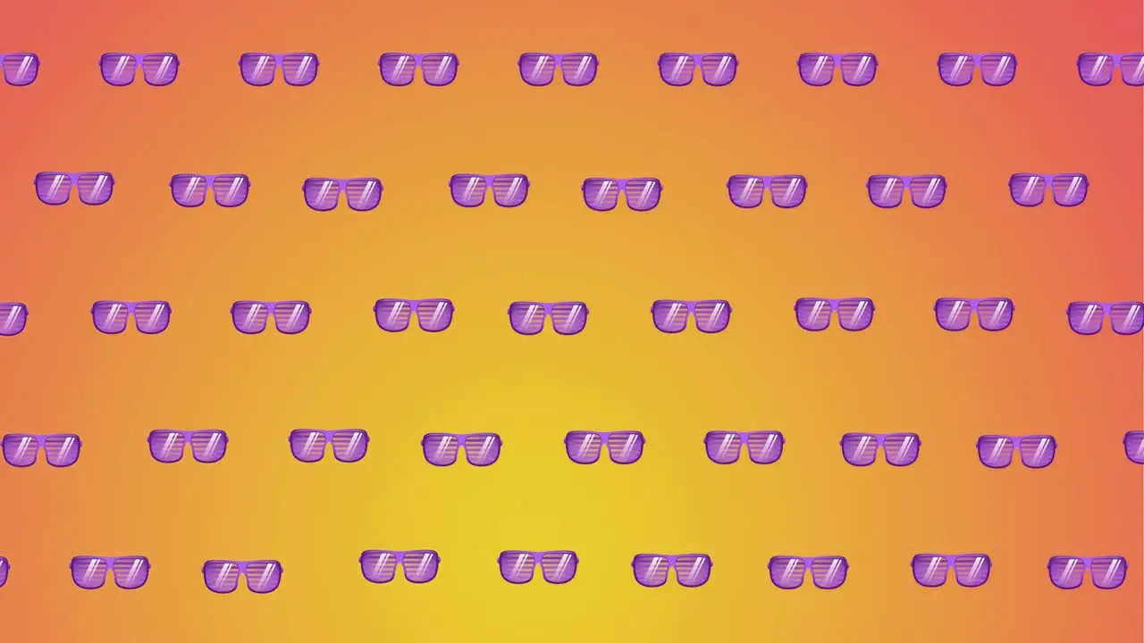 Animation of multiple sunglasses over yellow background