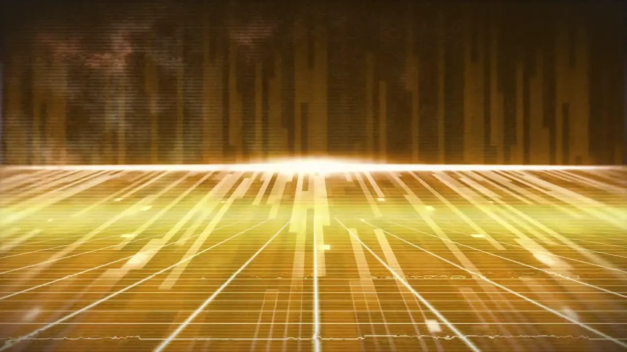 Animation of glowing orange stripes and moving colorful grid