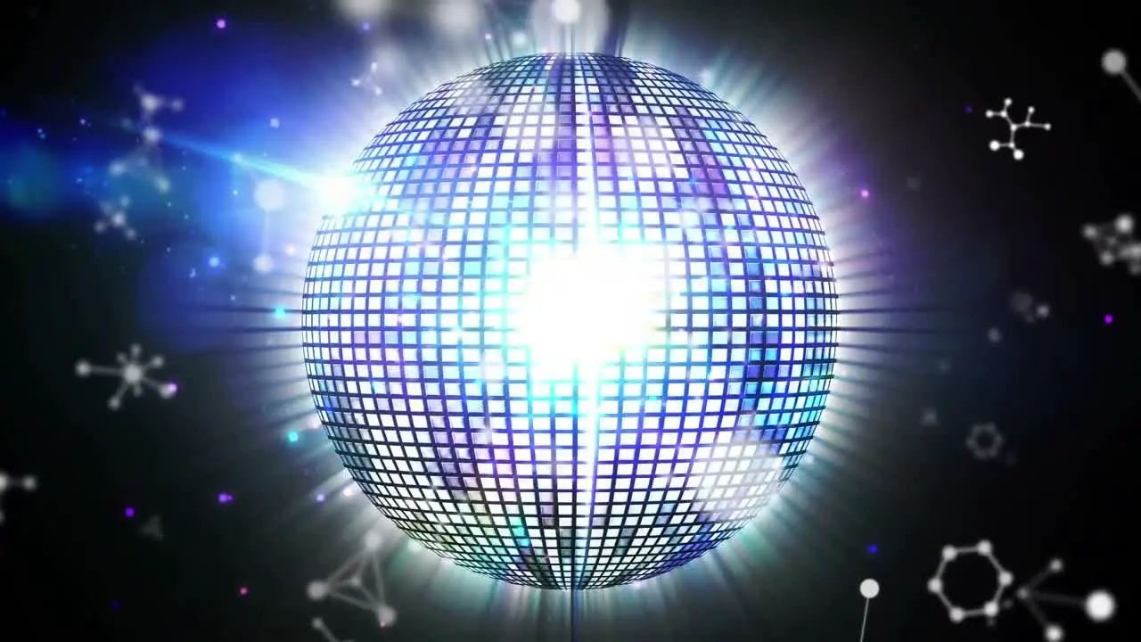 Animation of disco mirror ball spinning on blue background