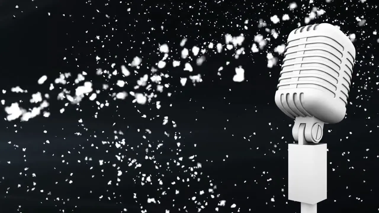 Animation of retro silver microphone with shooting star on black background