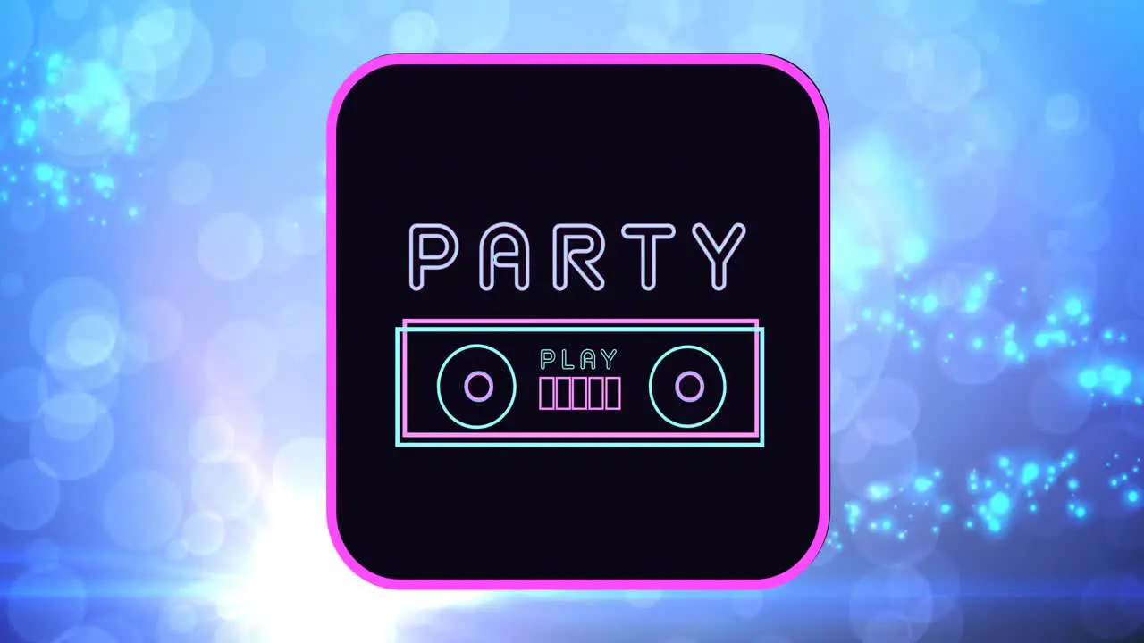 Animation of party text over spots of lights on blue background