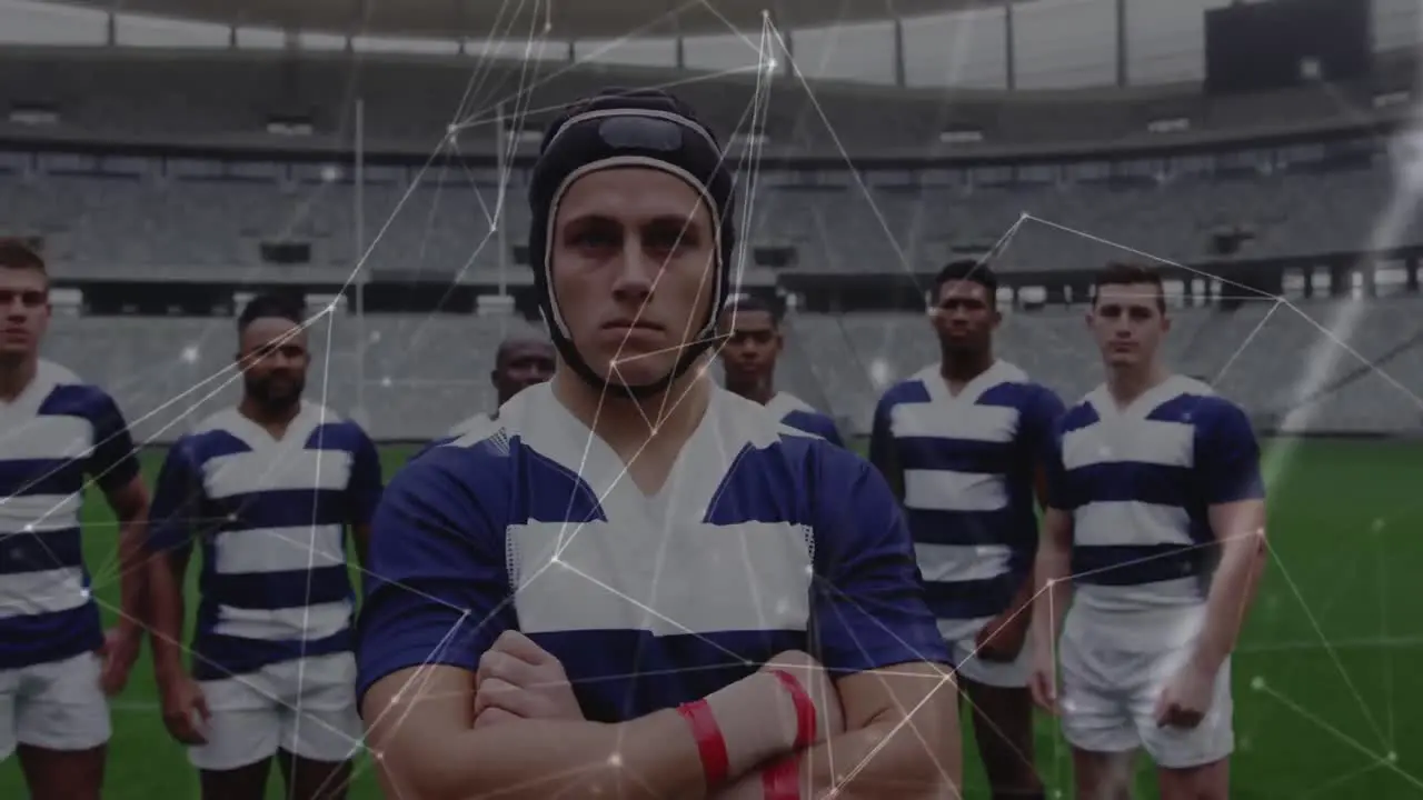 Animation of network of connections over diverse male rugby players