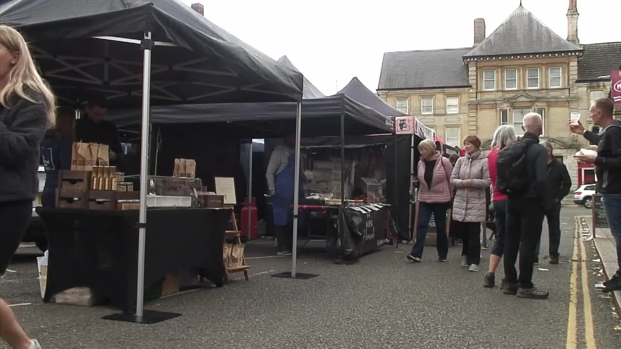 Visitors and tourists visiting the food fair in UK town of Oakham in the smallest county of Rutland