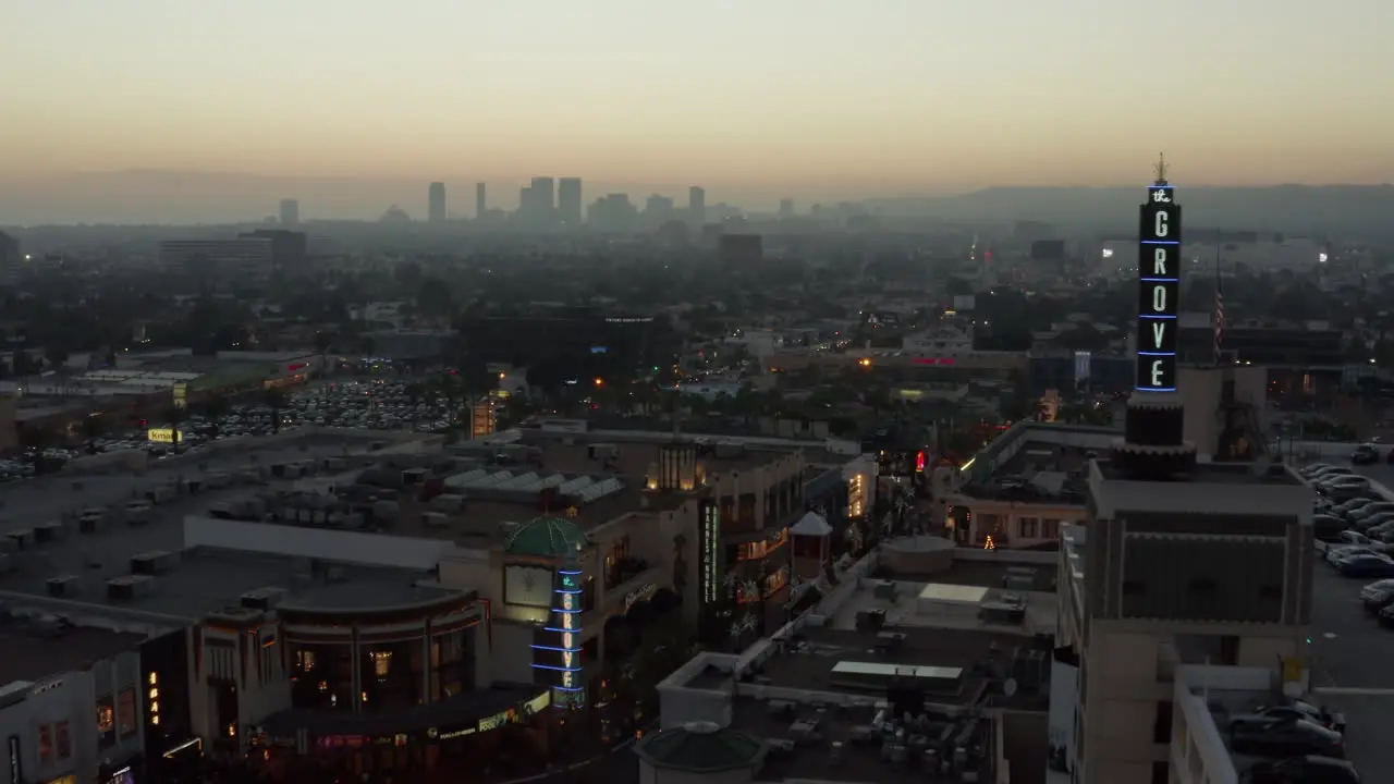 AERIAL Over Shopping Mall the Grove Christmas Vibe Los Angeles California Sunset