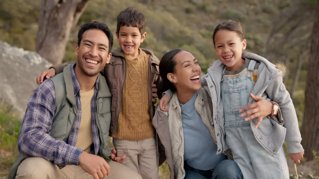 Happy family portrait and hiking in nature