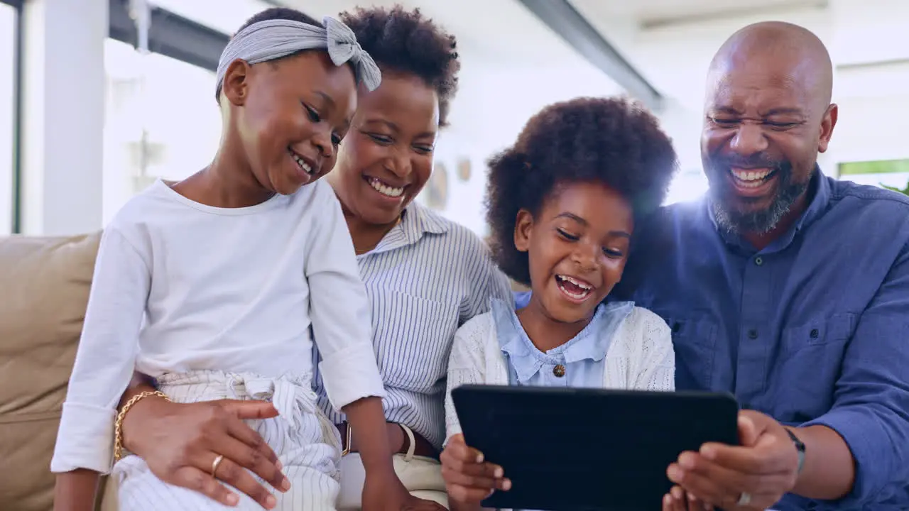 Black family parents or kids with tablet