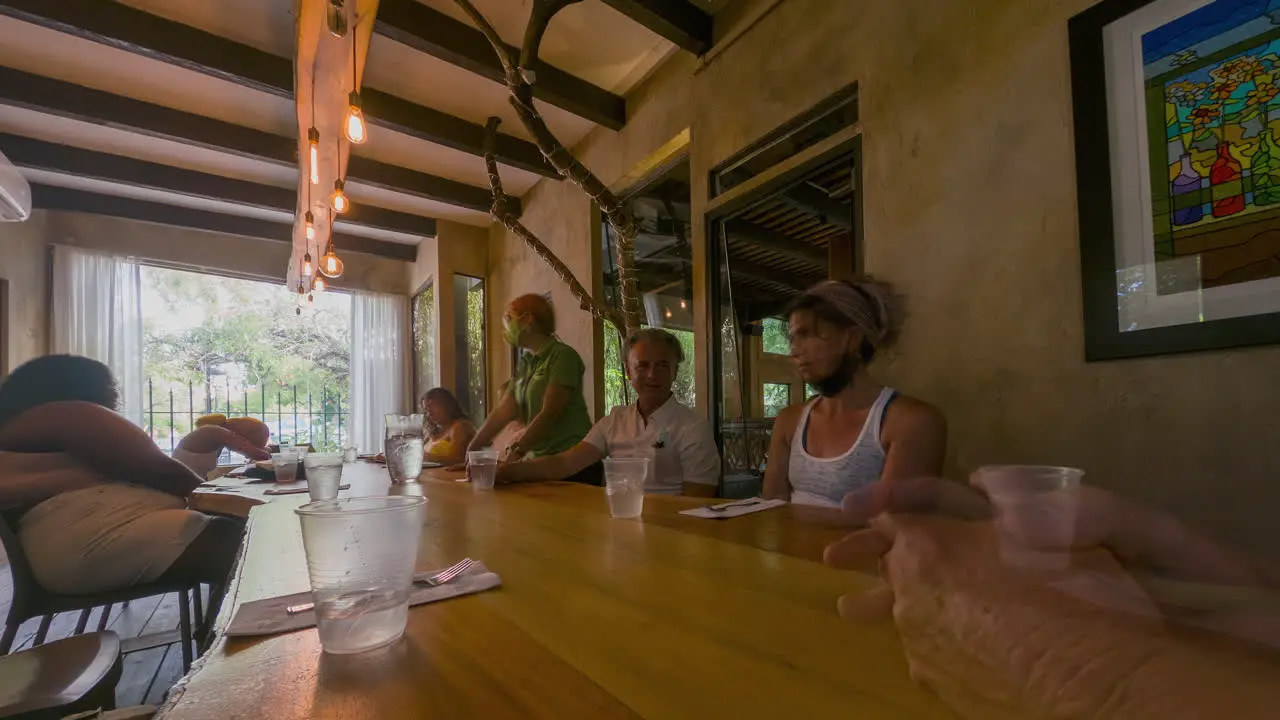 Tourist group enjoys local meal food experience at ethnic Puerto Rican restaurant San Juan Timelapse