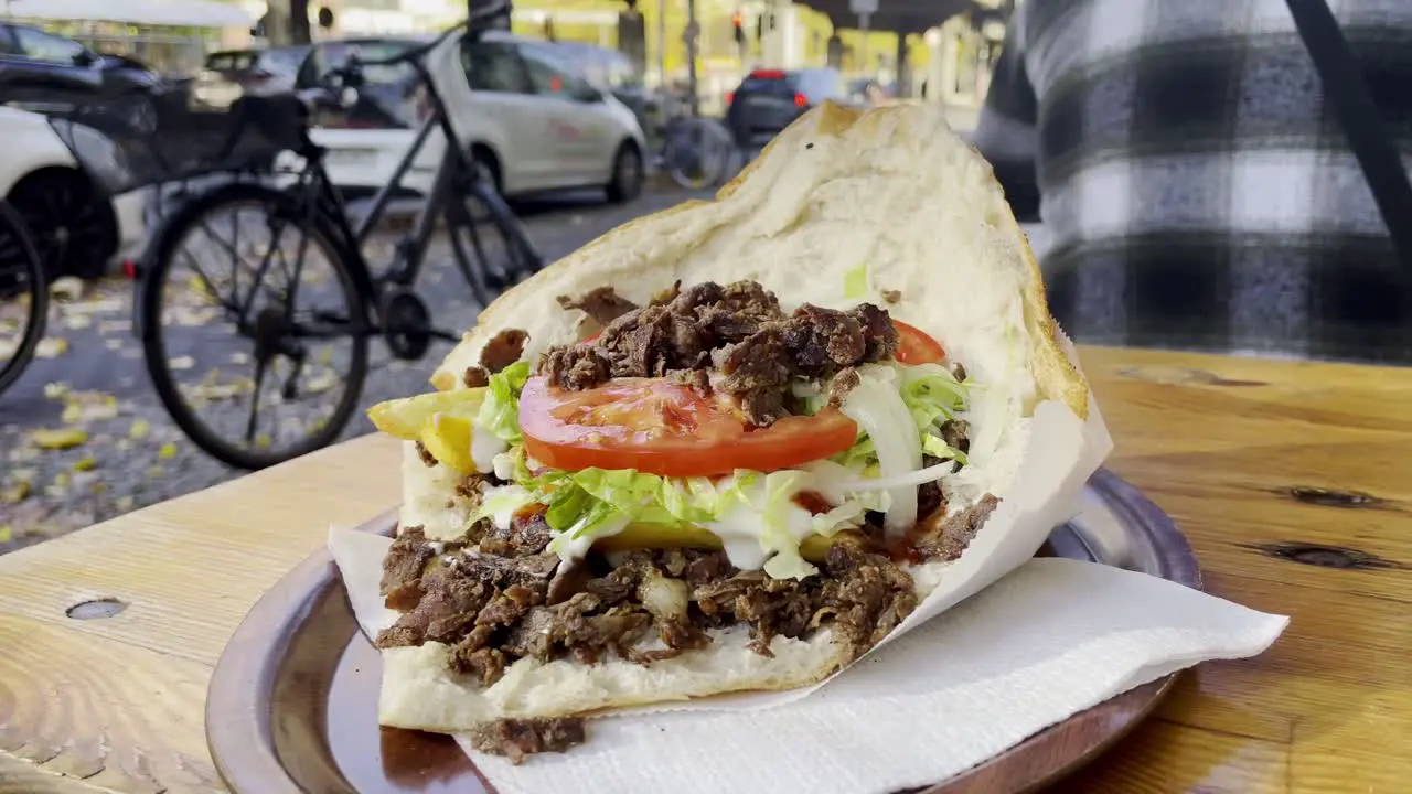 Famous Doner Kebab in Berlin Kreuzberg with Grilled Lamb Meat in Bread