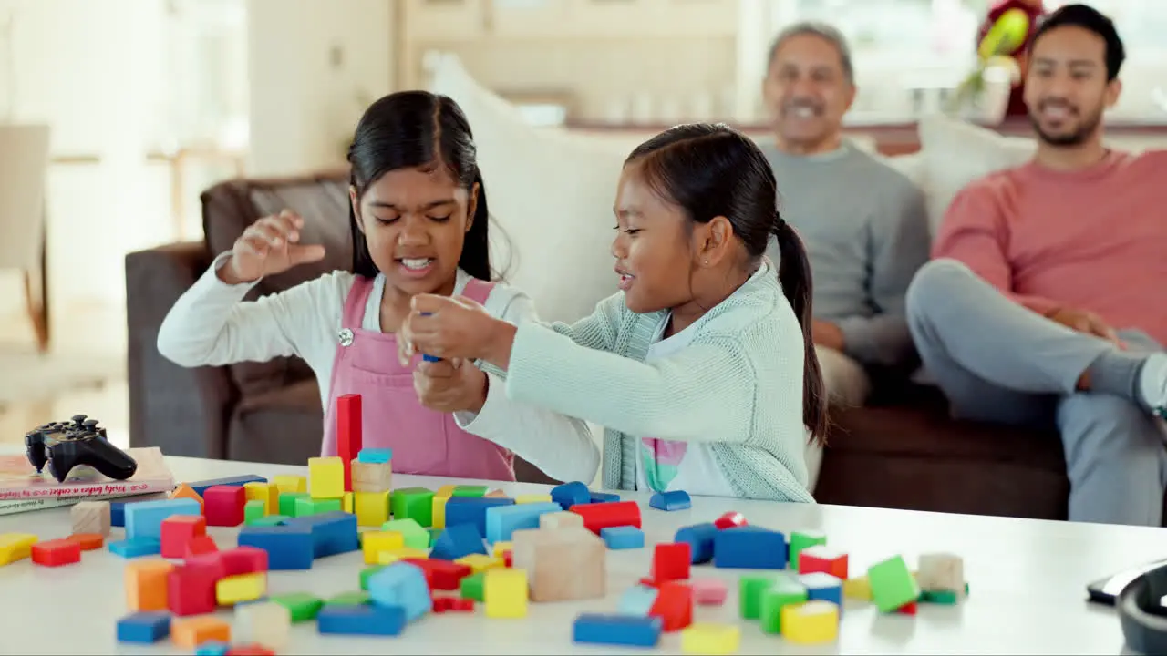 Girl kids table and building blocks with play