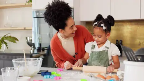 Cooking mother and flour fun in kitchen with pin