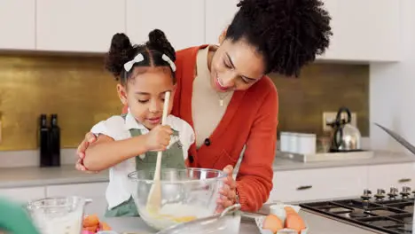 Mother child and learning to bake in kitchen