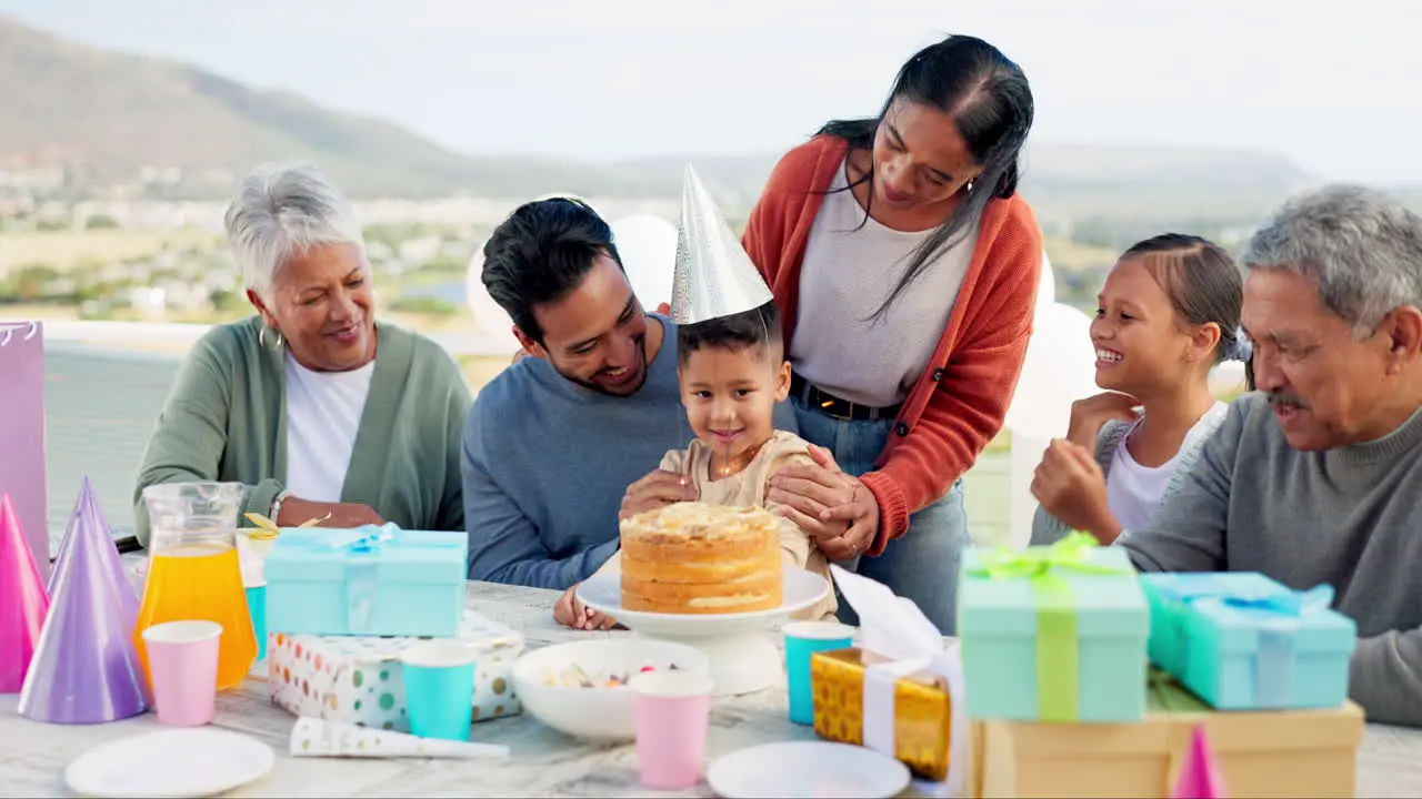 Happy family birthday and applause for cake