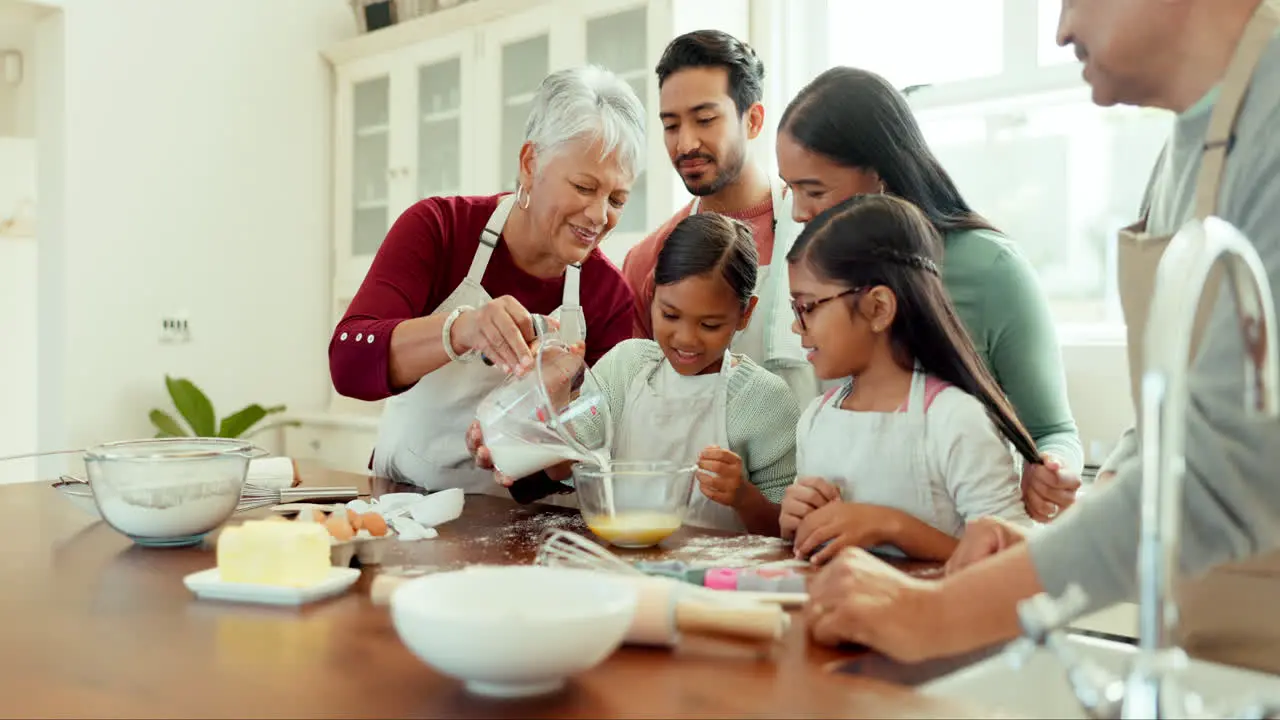 Children learning and big family cooking together