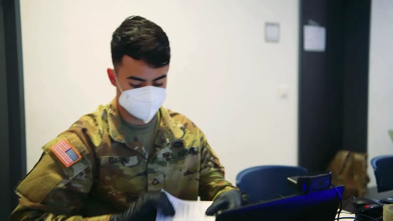 Us Army Soldiers At Ramstein Afb Screen Afganistan Evacuees As Part Of The Vetting Process During Operation Allies Refuge