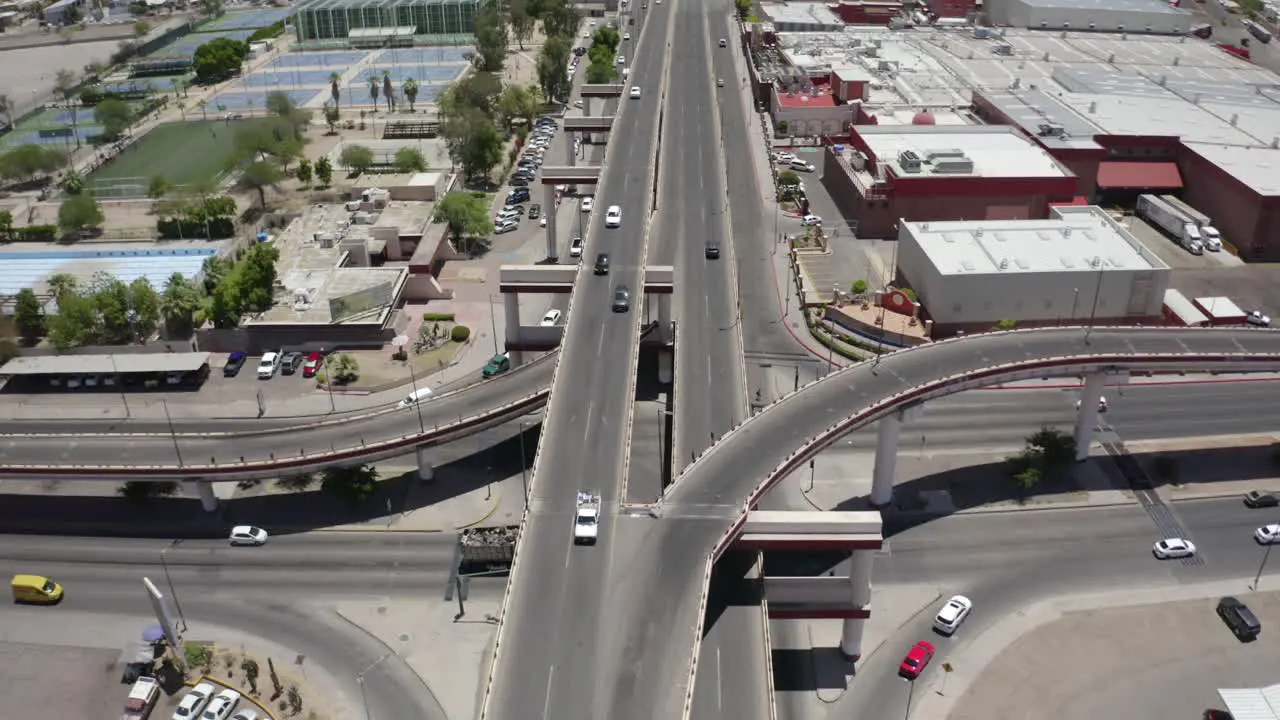 Aerial shot of traffic moving in small town