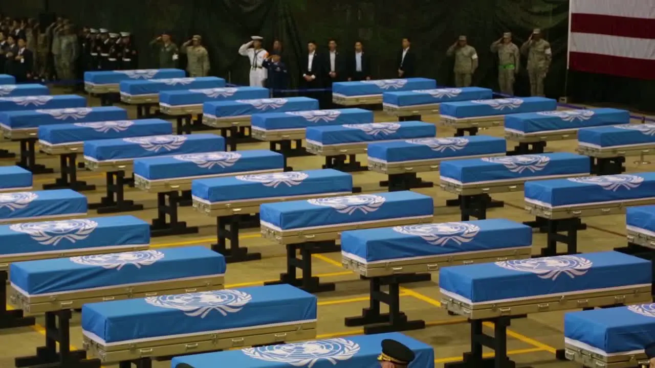 The United Nations Command Conducts A Ceremony In Honor Of Repatriated Remains Returned By The Democratic People'S Of Korea Believed To Be Those Of Us Service Members Who Have Been Unaccounted For Since The Korean War