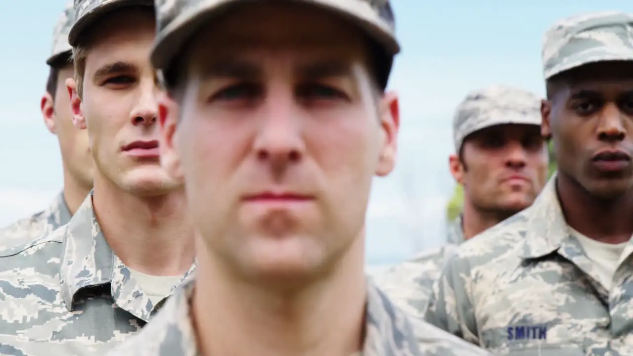 Military troops standing at boot camp 4k