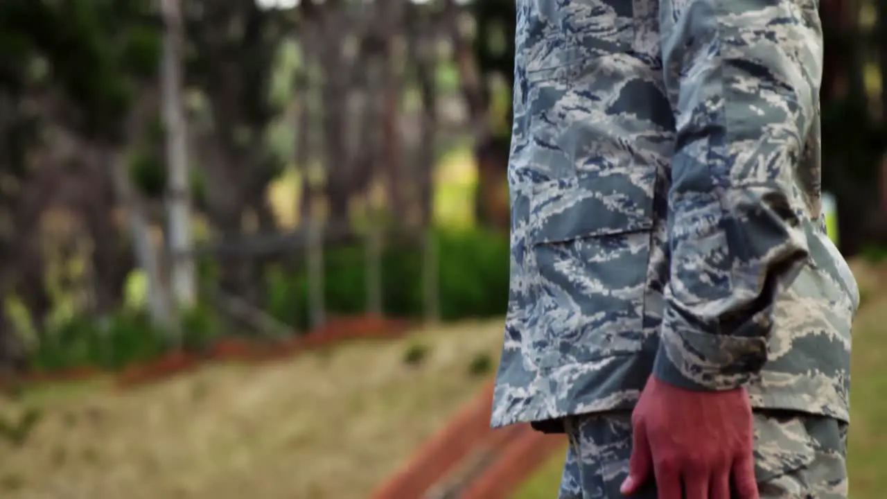 Air force soldier standing at attention posture 4k