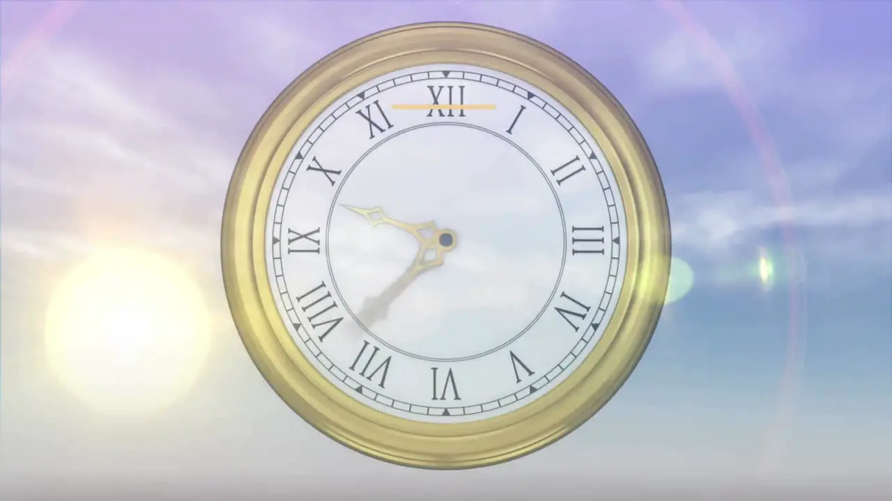 Animation of antique clock counting down and time-lapse of day and night and happy new year text