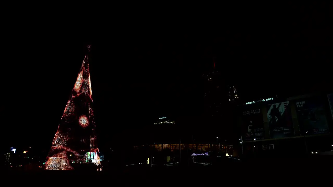 Holiday lights show on a fake Christmas tree in Denver downtown