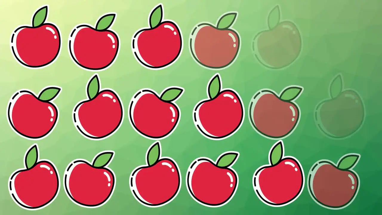 Animation of single apples floating on green background