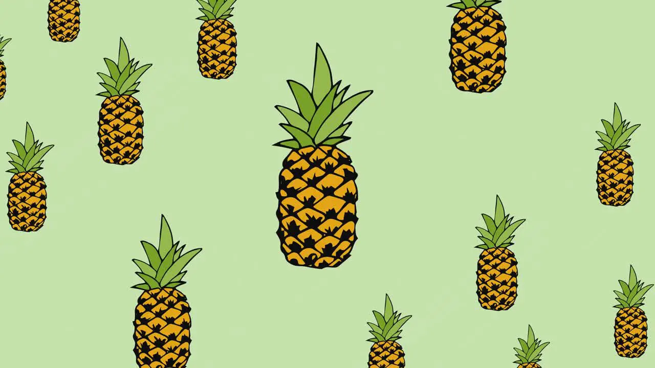 Animation of single pineapple floating on green background