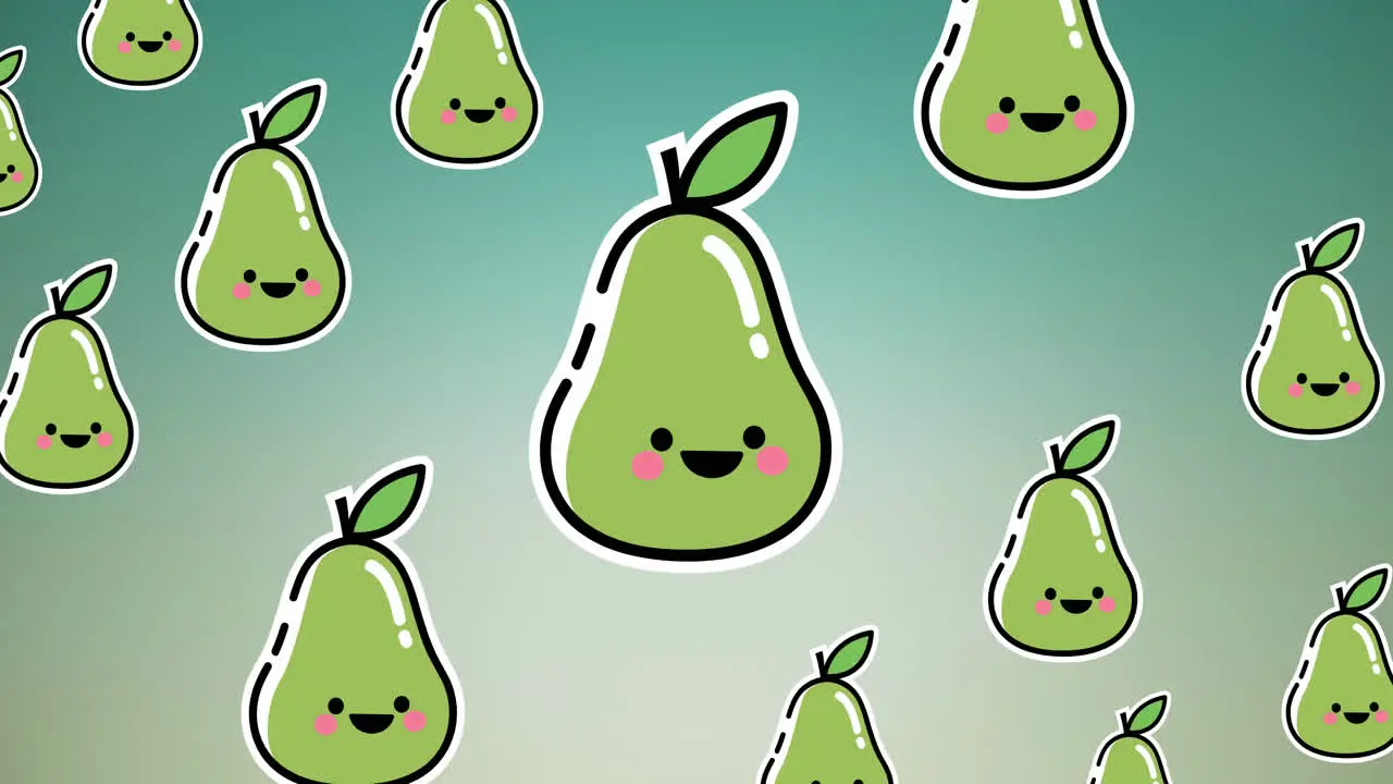 Animation of single pears floating on green background