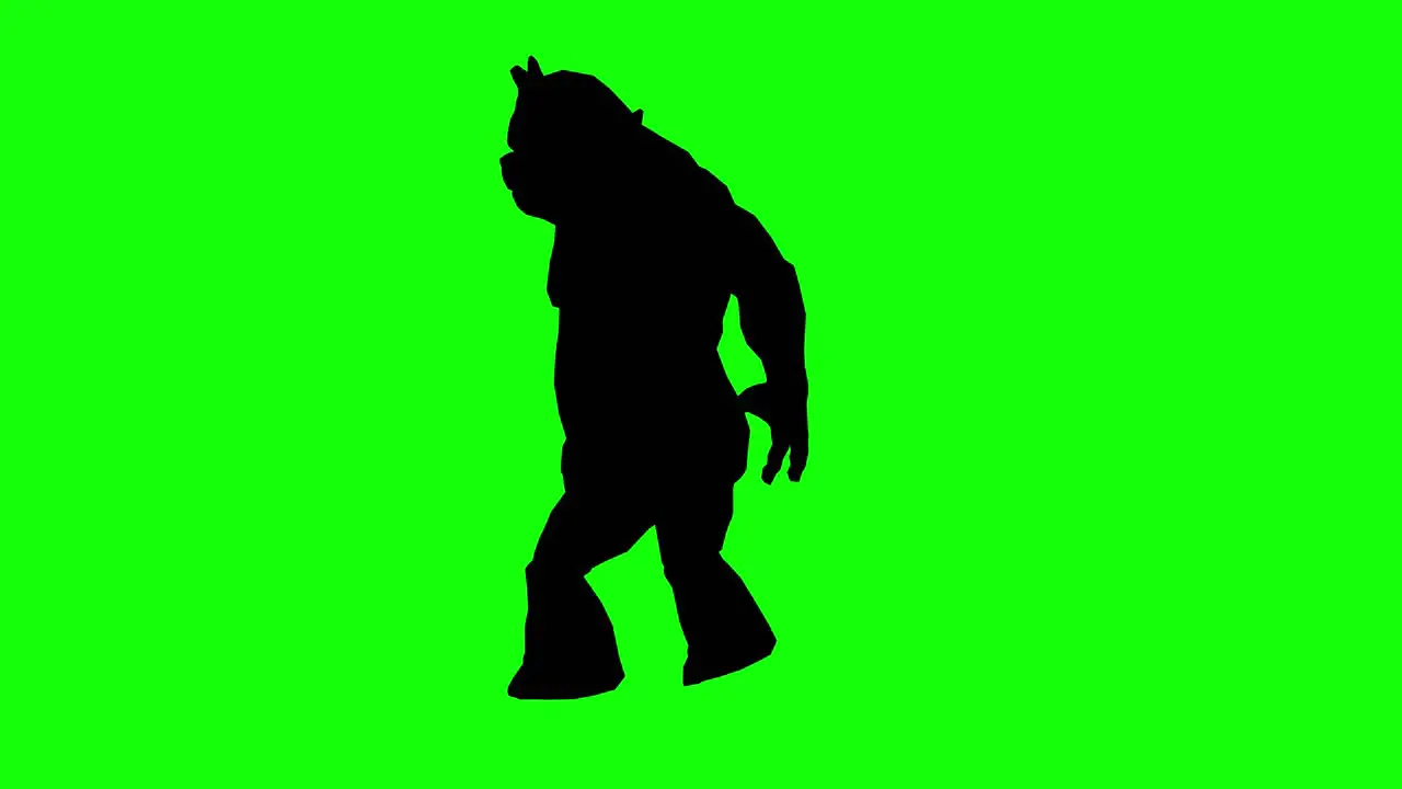 Silhouette of a fantasy creature monster beast standing idle on green screen side view