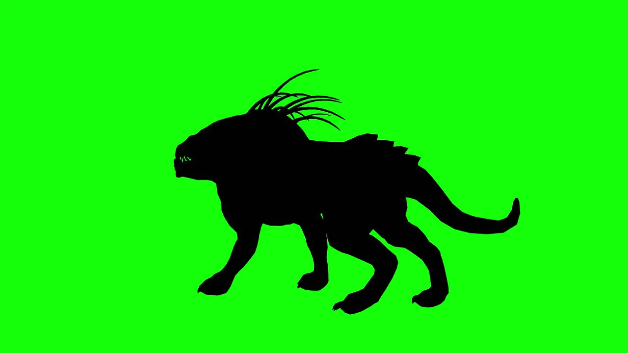 Silhouette of a fantasy creature monster dog standing idle on green screen side view