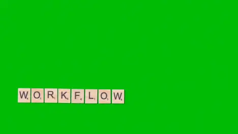 Stop Motion Business Concept Overhead Wooden Letter Tiles Forming Word Workflow On Green Screen 1