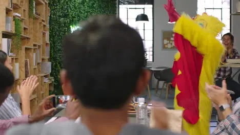 Dance applause and business people with chicken