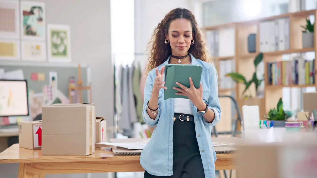 Woman boxes and tablet for office e commerce