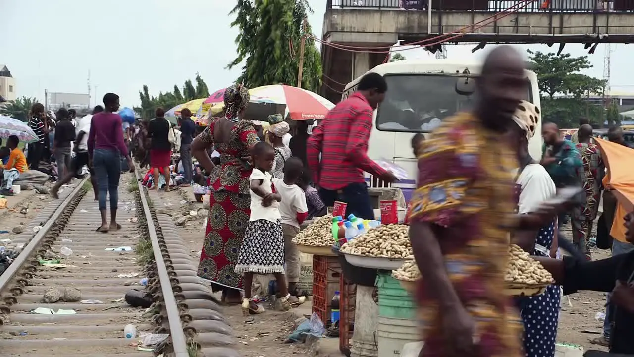 Women selling goods along the railway in Lagos