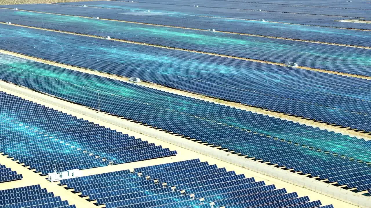 Aerial of Solar Farm with Motion Graphics overlay alternative renewable concept