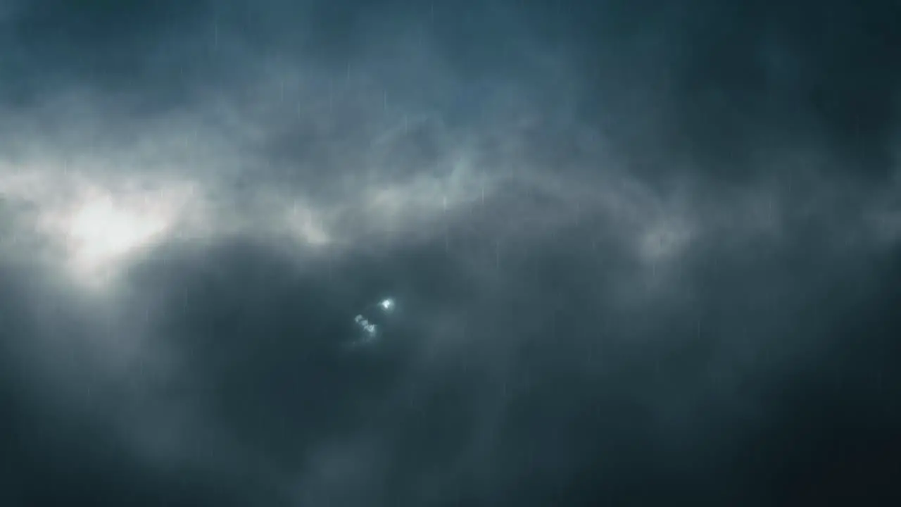 Aerial Shot Flying Through Dark Gray Storm Clouds and Lightning