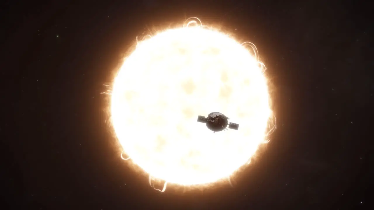 Medium Establishing Shot of the Parker Solar Probe Orbiting the Sun