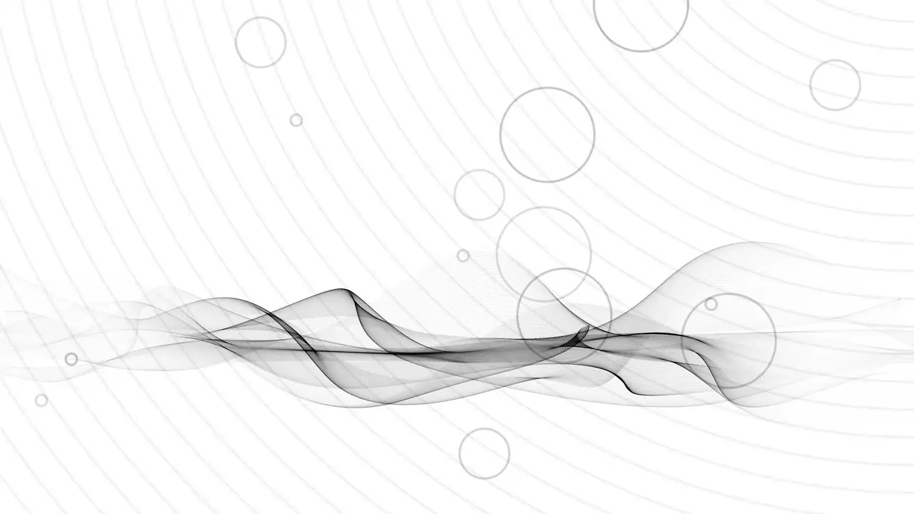 Animation of black lines graphic on white background of warping waves dots in motion and concentric rings