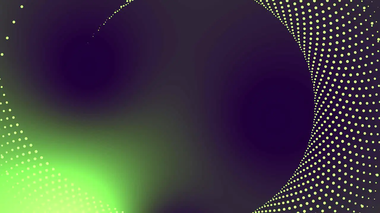 Circular dotted spot animation tech motion graphic round swirl abstract pattern geometric background looping spiral design futuristic visual effect rotation for intro title 4K purple lime green