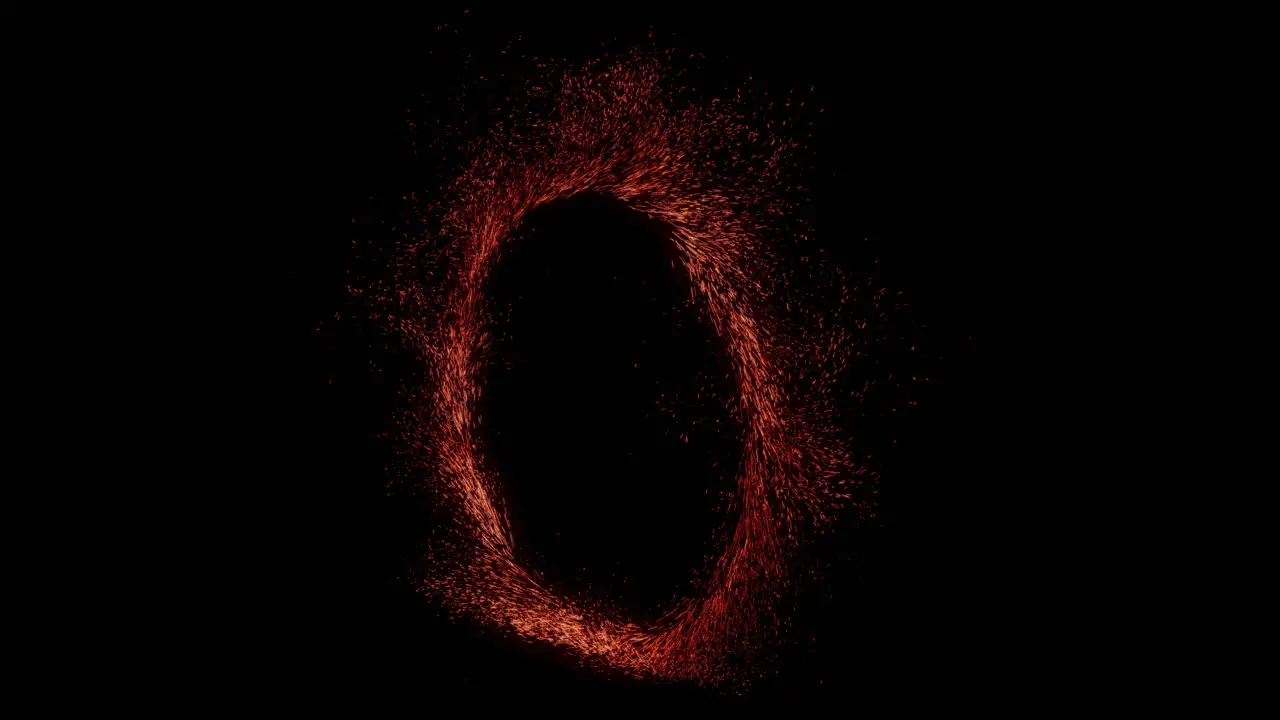 Animation of a strange dimensional portal circle of orange sparks from side