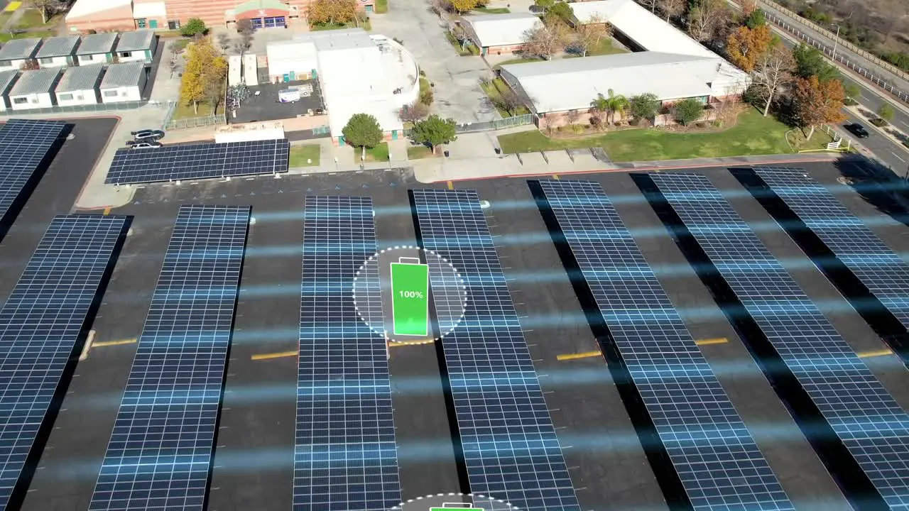 Empty solar canopy charging batteries for parking EV cars 3D visualization