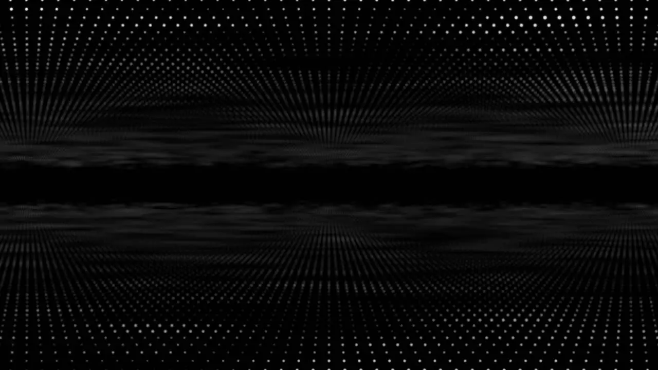 Digital disco dot 3D animation motion graphic tunnel dot glow lighting mirror particles on abstract black background loop visual effect live performance title 4K white grey