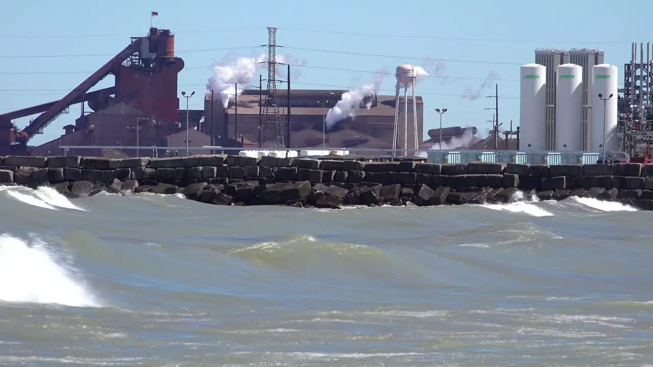 Waves roll in near a highly polluted industrial area on Lake Michigan near Gary Indiana