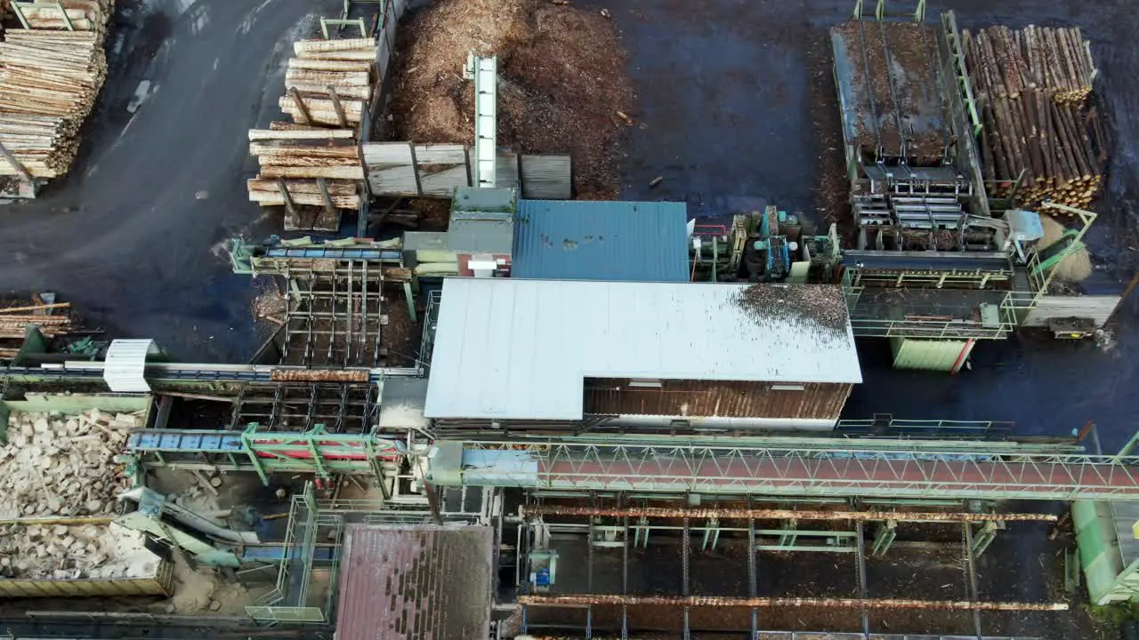 The Cutting Edge of Log Processing Aerial View of the Journey of a Log from Forest to Finished Product at a Sawmill in Germany