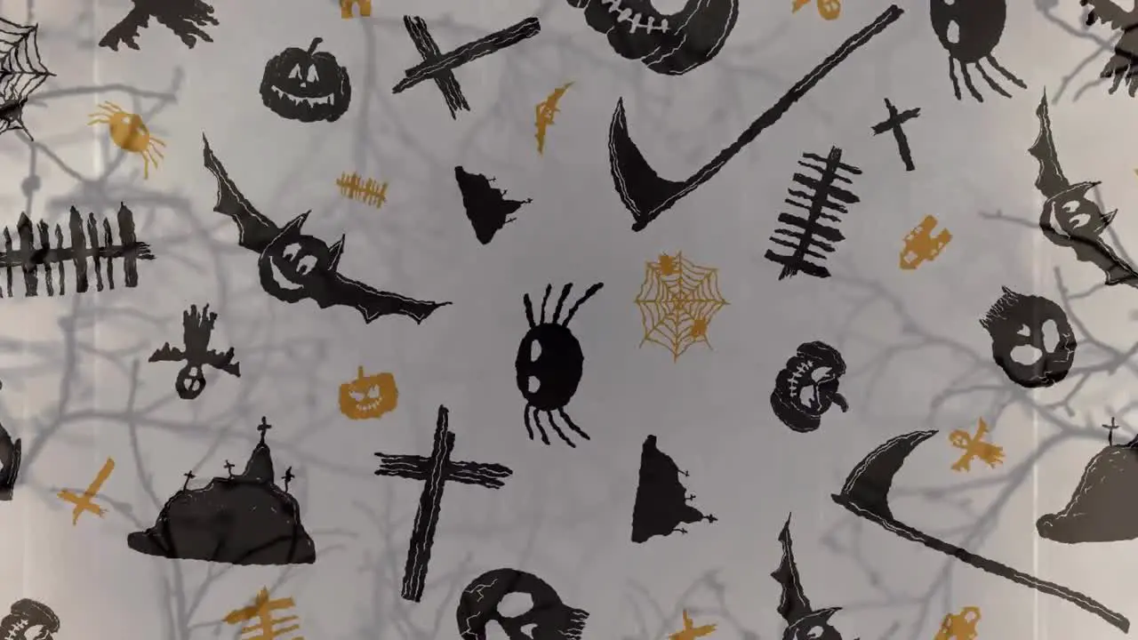 Animation of halloween background with bats pumpkins and crosses